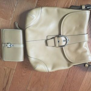 Coach leather handbag with matching wallet